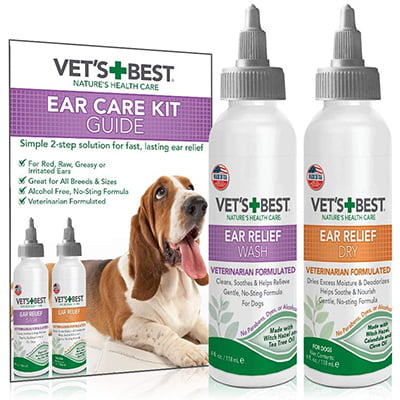 Vet's Best Dog Ear Cleaner Kit with Multi-Symptom Ear Relief Wash & Dry Treatment