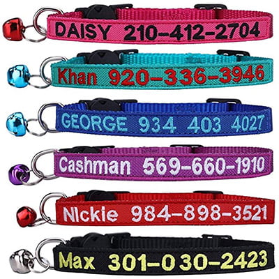 Cat Collar, Personalized Embroidered Cat ID