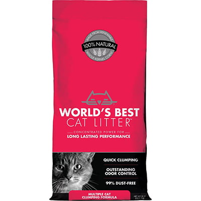 Flushable and safe for most septic and sewer systems2 World's Best Multi-Cat Unscented Clumping Cat Litter