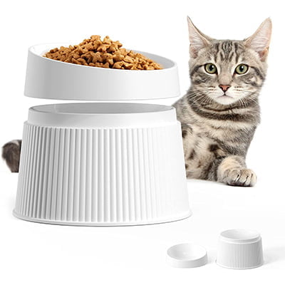uahpet Removable Elevated Cat Food Bowl with Non-Slip Silicone Pet Mat