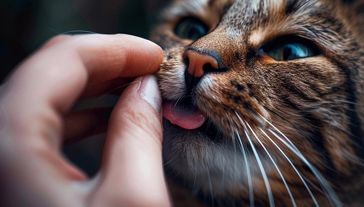 cat lick hand