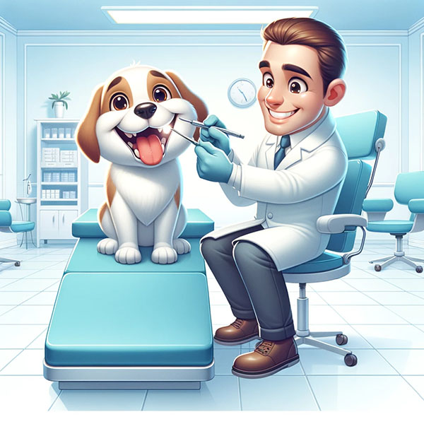 Dog getting his teeth checked by the vet