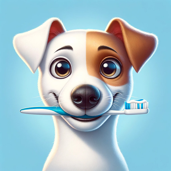 Jack Russell Terrier with a toothbrush