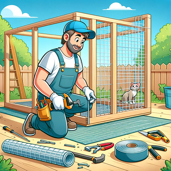Man building a catio