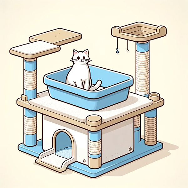 Rectangle litter box integrated into a cat tree