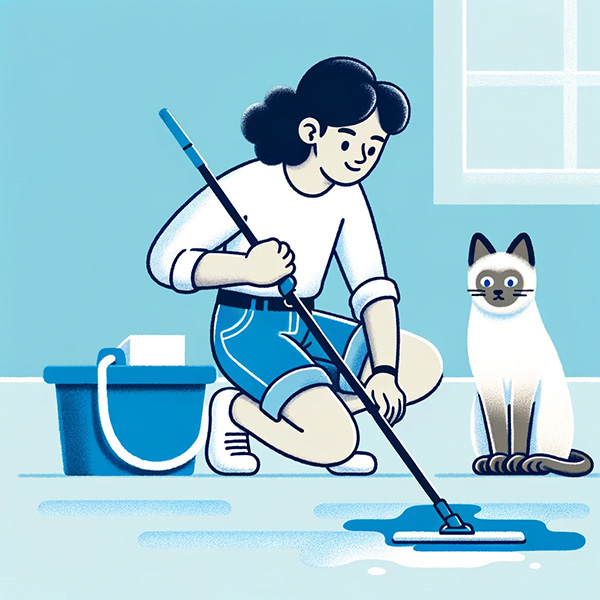 Woman mopping cat pee