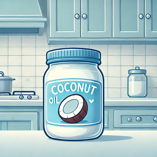 Coconut oil on a kitchen counter