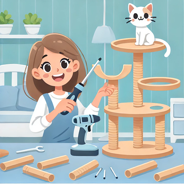 Woman disassembling a cat tree