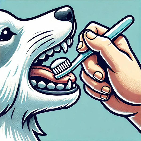 man brushing the dog's teeth