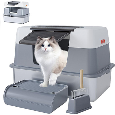 Scirove Stainless Steel Cat Litter Box with Lid
