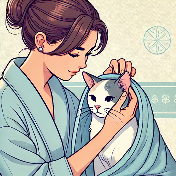 Woman gently massaging the base of her cat's ear