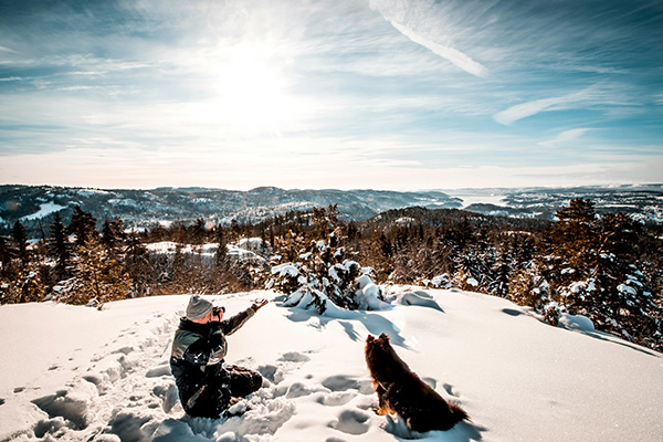 Winter hike with dog